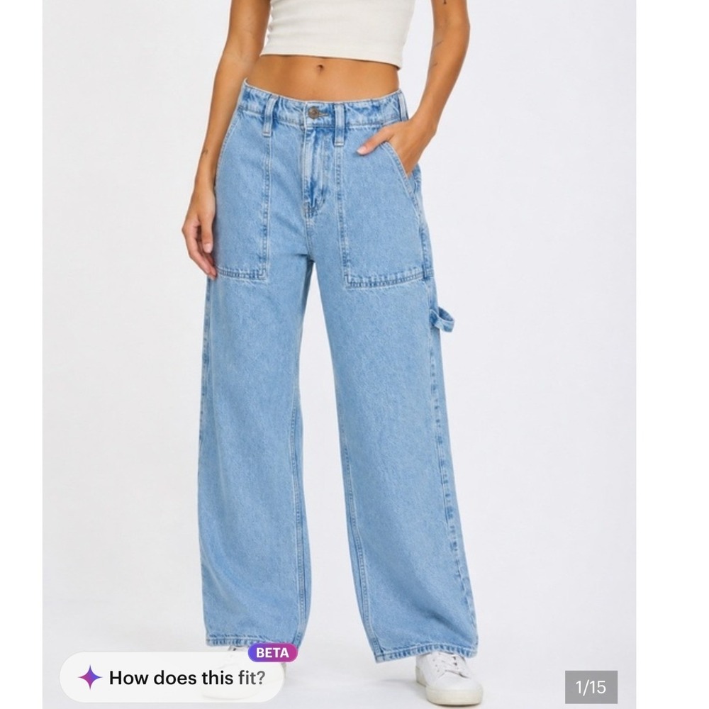 Free People We The Free Major Leagues Cuffed Jeans Light Wash Utility Denim- 26